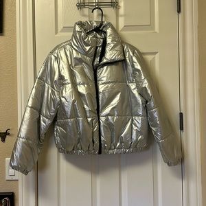 Metallic Silver Bomber Jacket, never been worn - size large